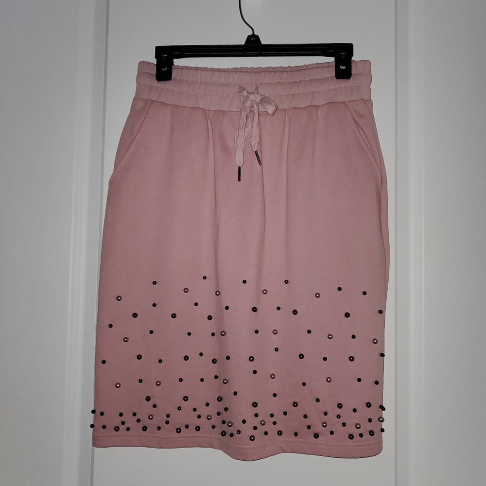 Pink Beaded Women's Sweater Skirt, Vocal, Small, Pockets